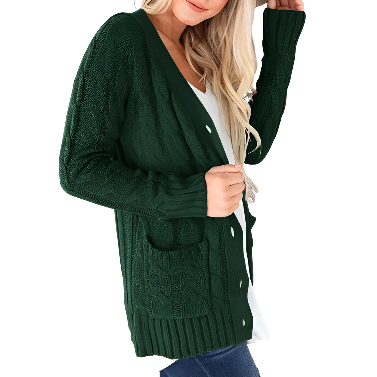 Cable Knit Button Front Open Cardigan