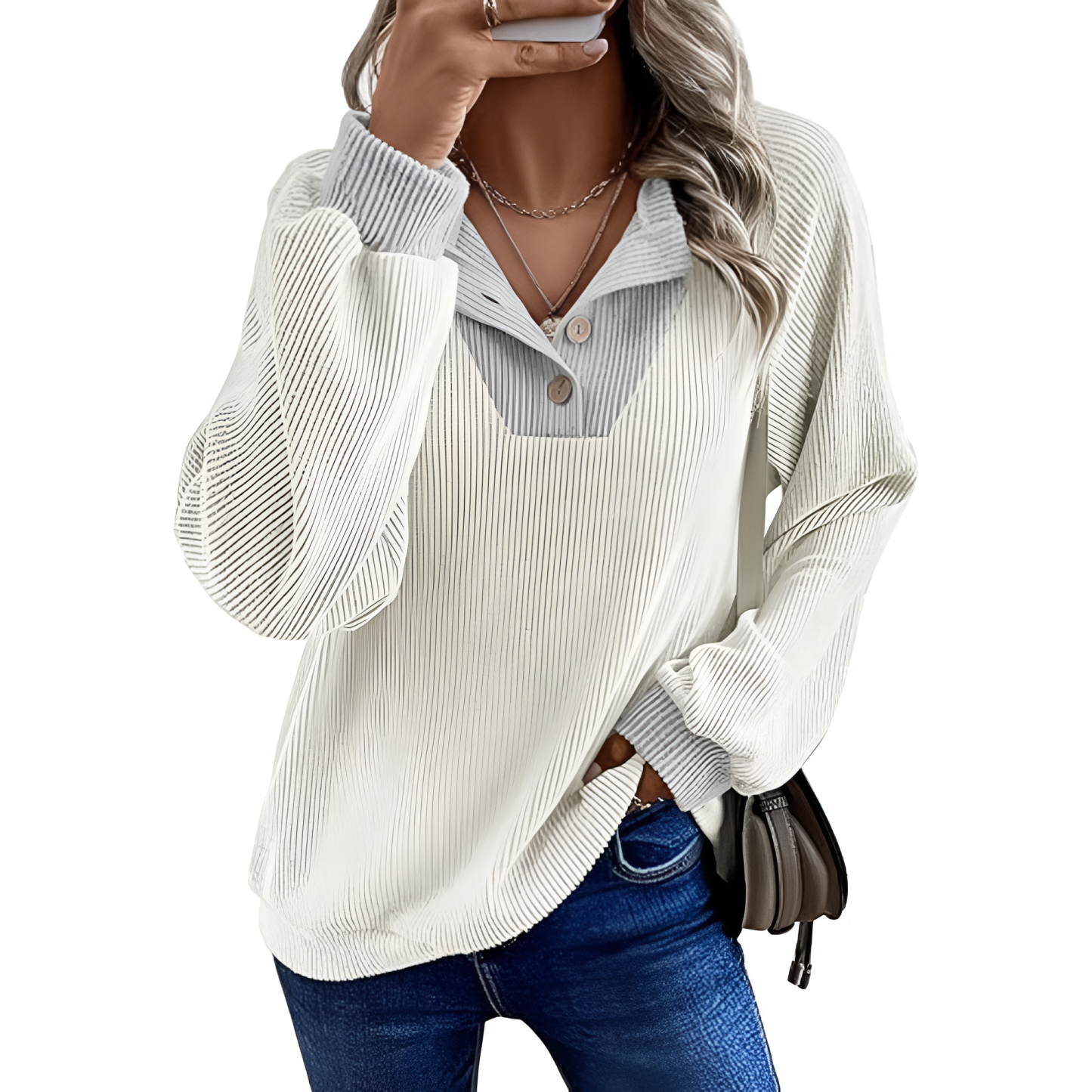 Long Sleeve Shirts With Patchwork Button Detail For Women