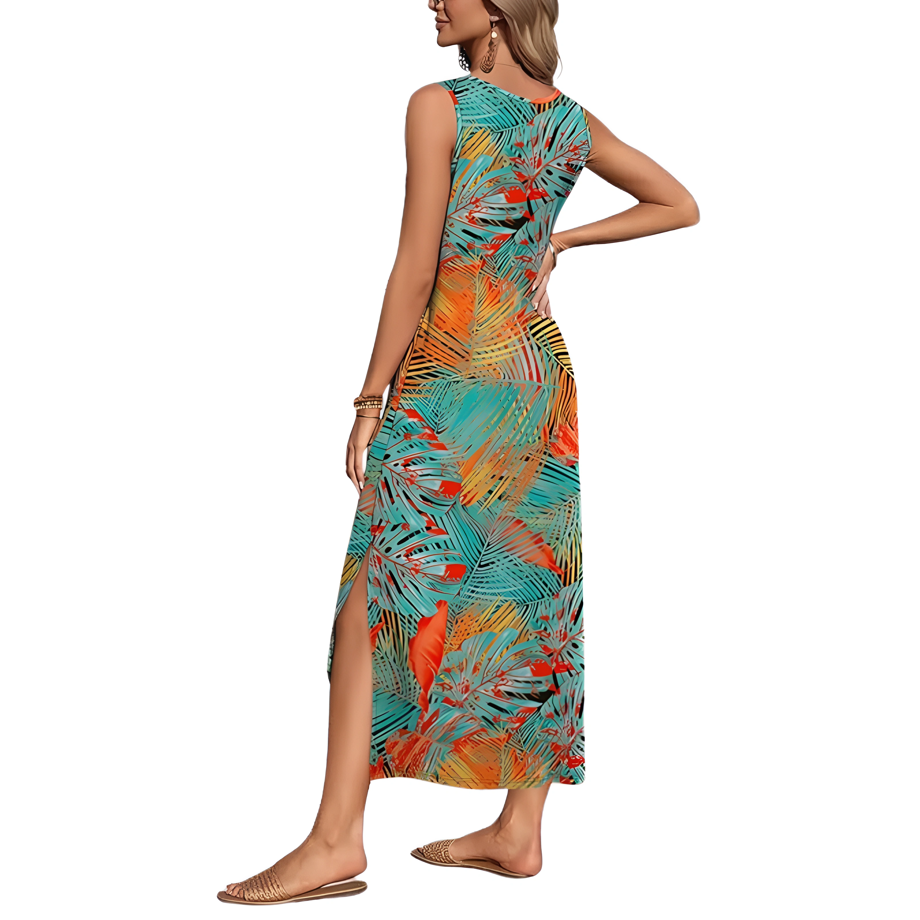 Sleeveless Maxi Beach Dress With Pockets For Women