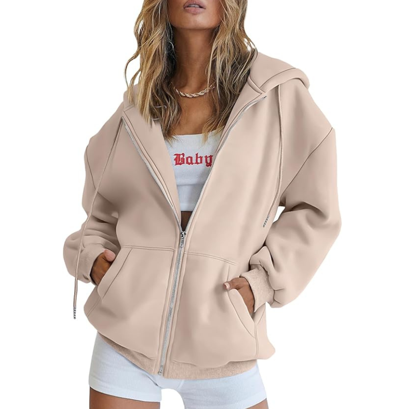 Womens Drawstring Zip Up Cute Hoodies Fall Jacket Oversized 