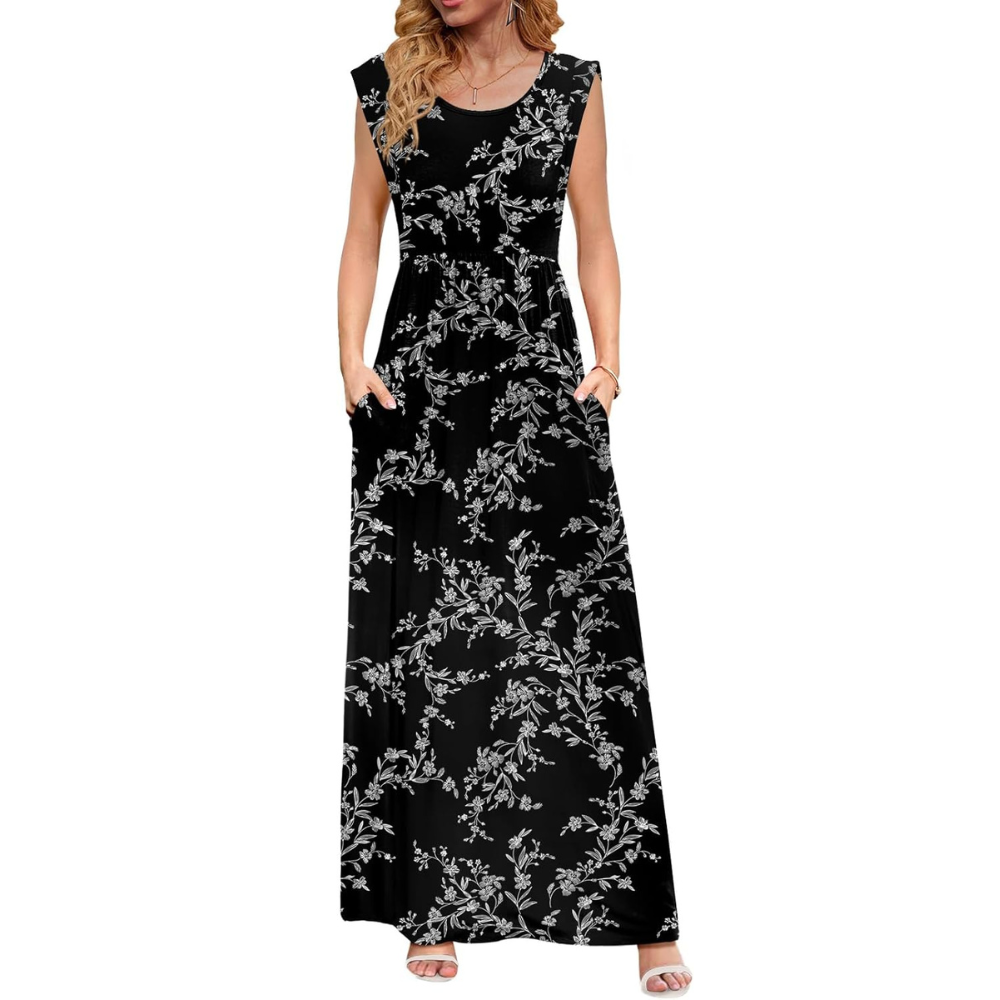 Casual Short Sleeve Summer Maxi Dress With Pockets For Women