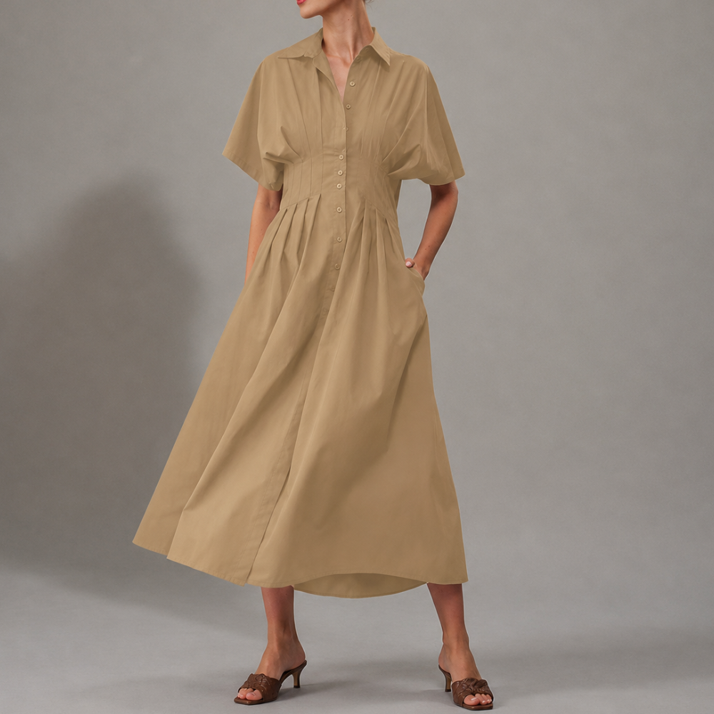 Button Front Maxi Shirt Dress With Pockets For Women