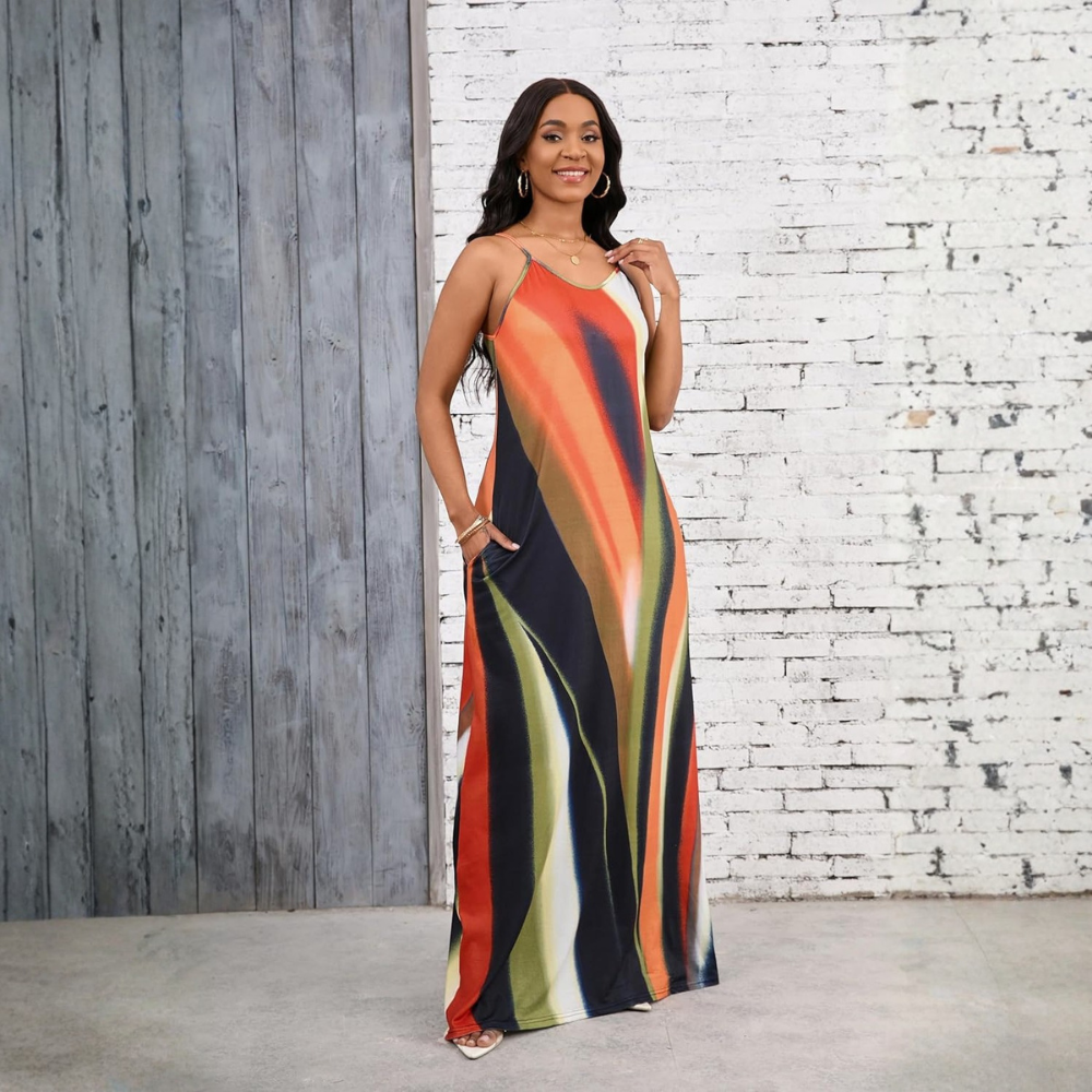 Women's Floral Print Sleeveless Maxi Dress With Pockets