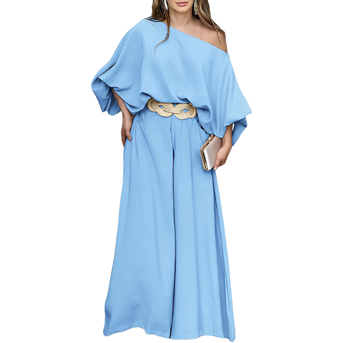 Two Piece Set With Flowy Pants And Top For Women