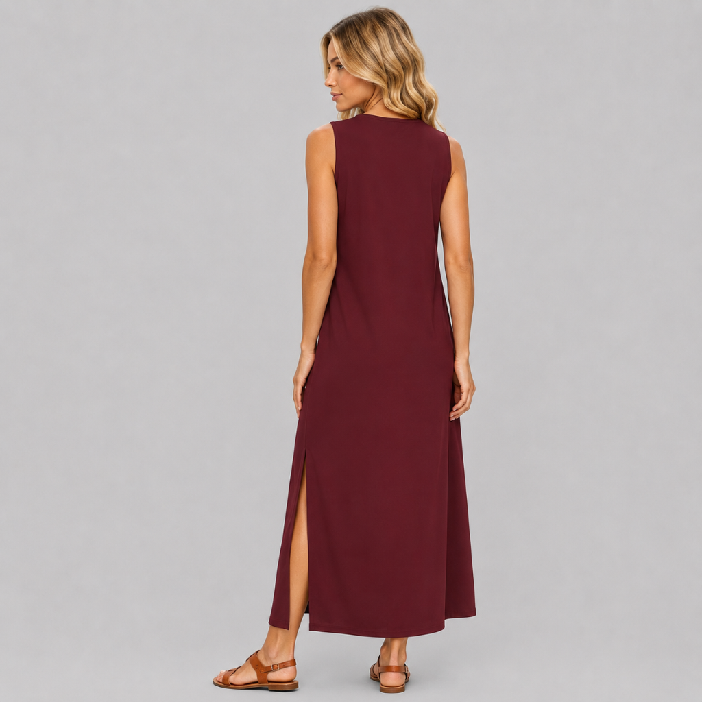 Casual Sleeveless Side Slit Loose Fit Maxi Dress For Women With Pockets