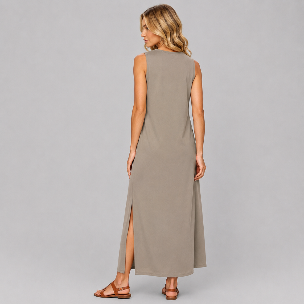 Casual Sleeveless Side Slit Loose Fit Maxi Dress For Women With Pockets