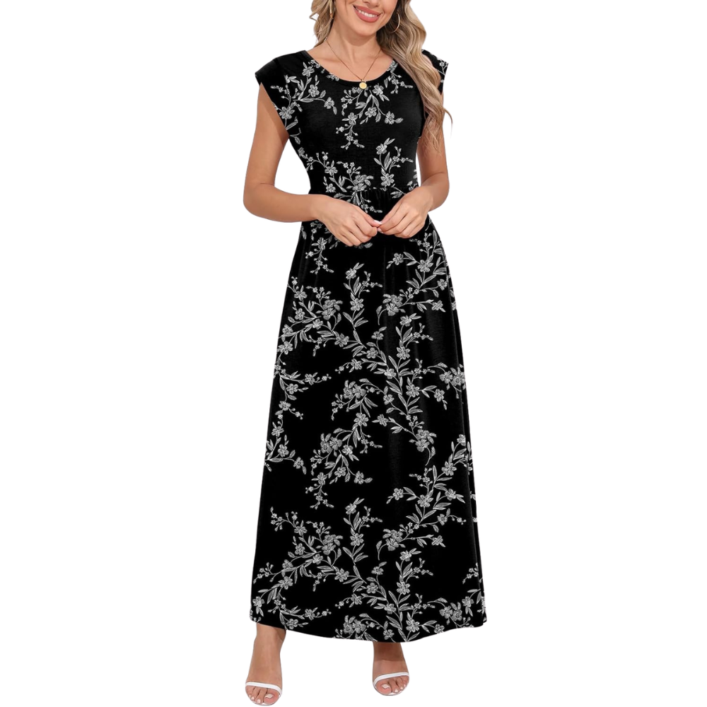 Casual Short Sleeve Summer Maxi Dress With Pockets For Women