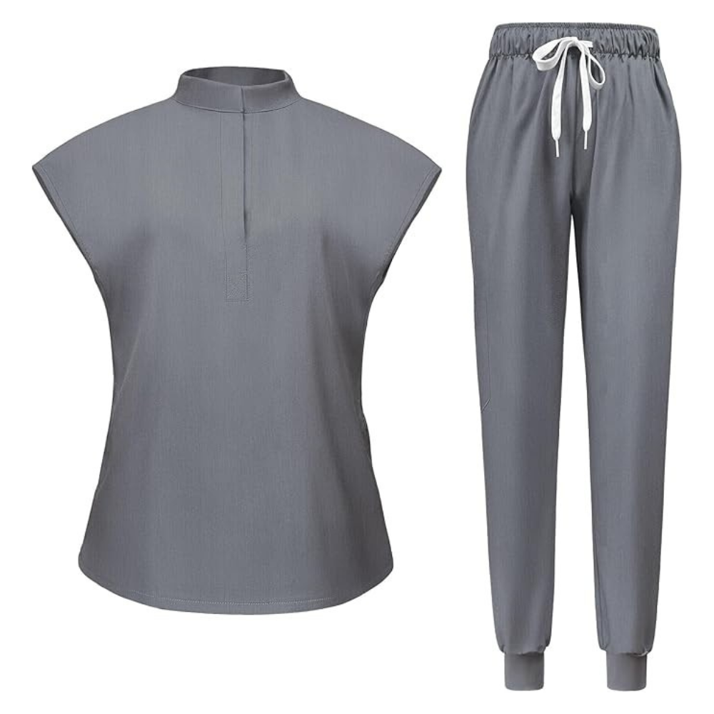 Women 6 Pocket Scrubs Set  Modern Medical Uniform Top and Jogger Pants