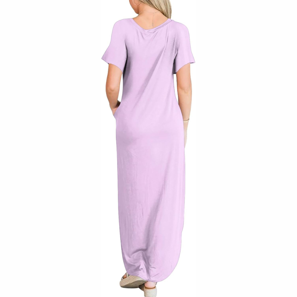 Casual Maxi Sundress With Short Sleeves And Split Hem For Women