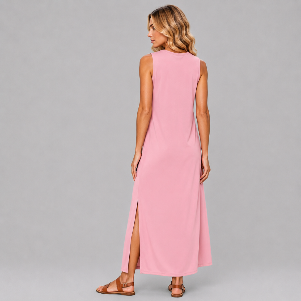 Casual Sleeveless Side Slit Loose Fit Maxi Dress For Women With Pockets