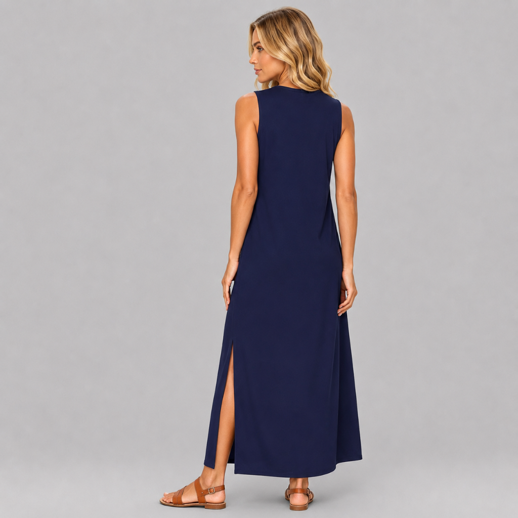 Casual Sleeveless Side Slit Loose Fit Maxi Dress For Women With Pockets