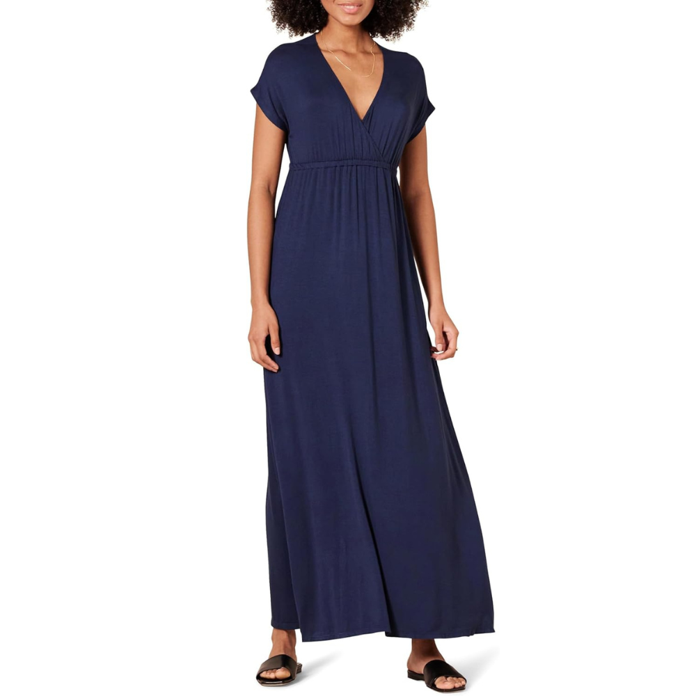 V Neck Short Sleeve Maxi Dress For Women