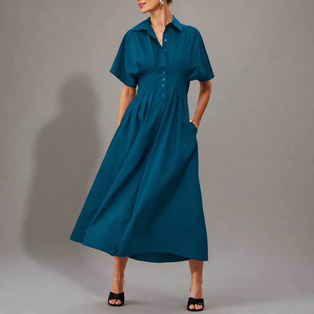 Button Front Maxi Shirt Dress With Pockets For Women
