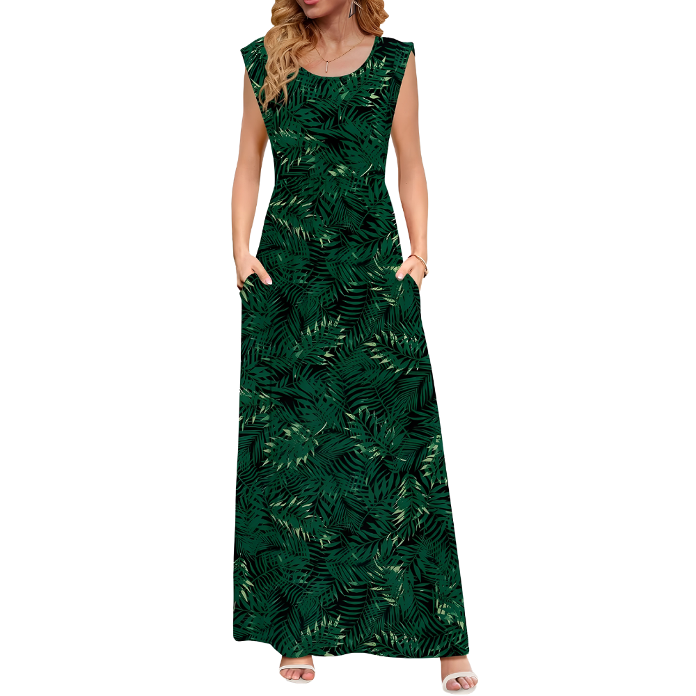 Casual Short Sleeve Summer Maxi Dress With Pockets For Women