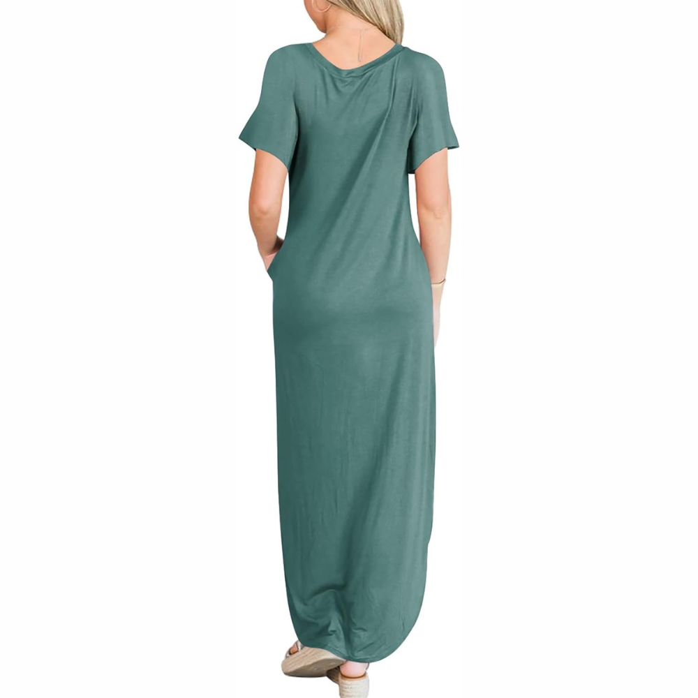 Casual Maxi Sundress With Short Sleeves And Split Hem For Women