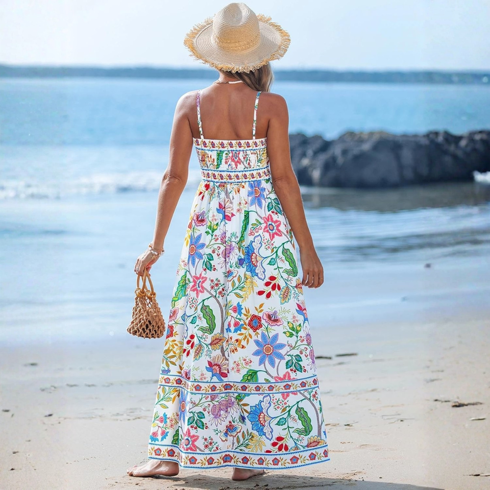 Summer Beach Boho Casual Spaghetti Strap Maxi Dress For Women