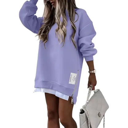 Oversized Sweatshirt With Zipper Slit For Women