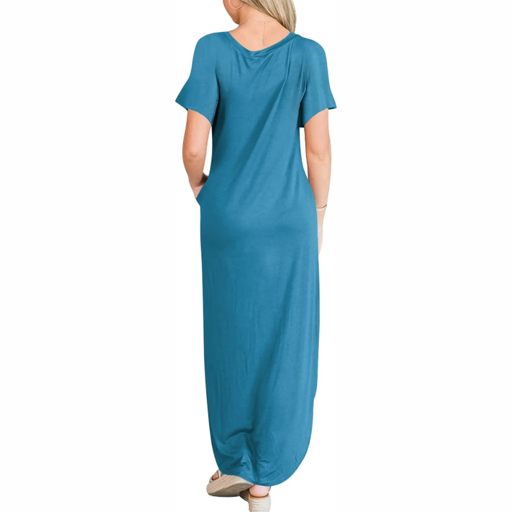 Casual Maxi Sundress With Short Sleeves And Split Hem For Women