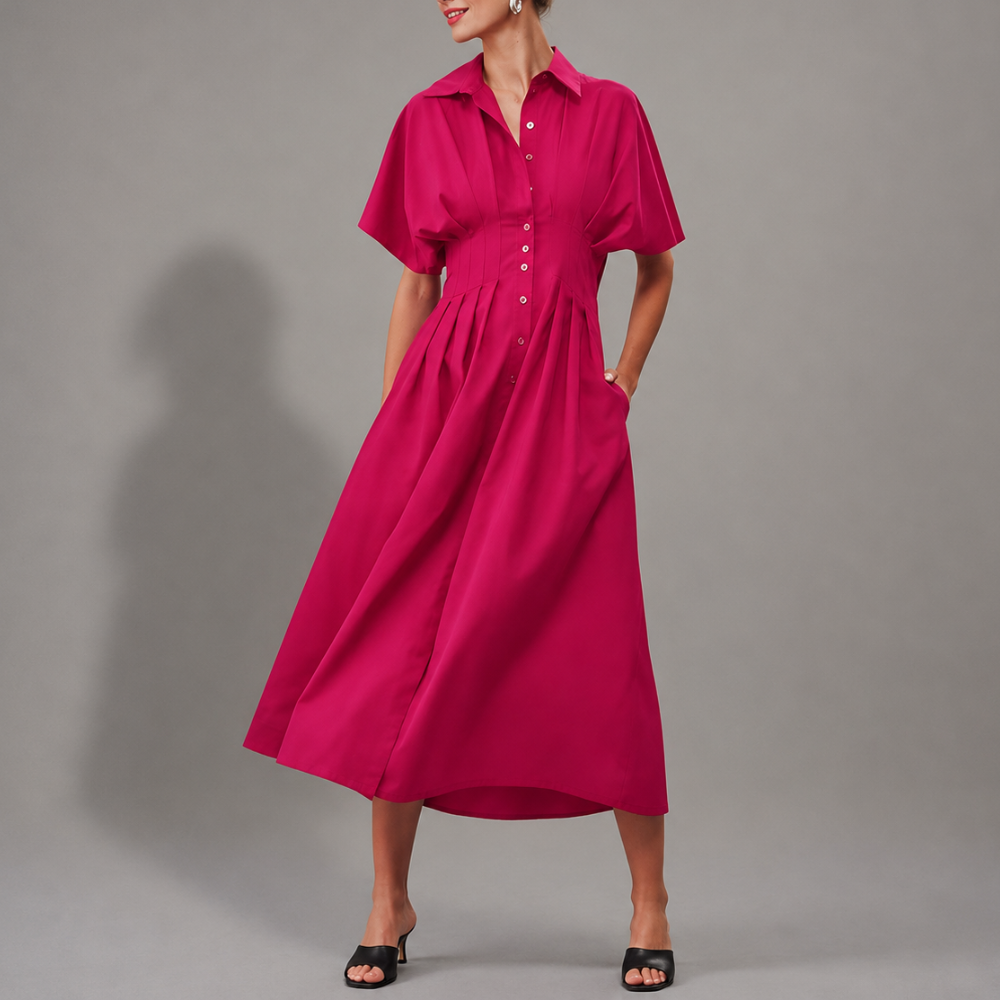Button Front Maxi Shirt Dress With Pockets For Women