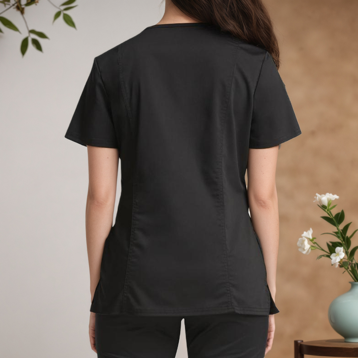 Women Scrubs Mock Wrap Top With 3 Pockets