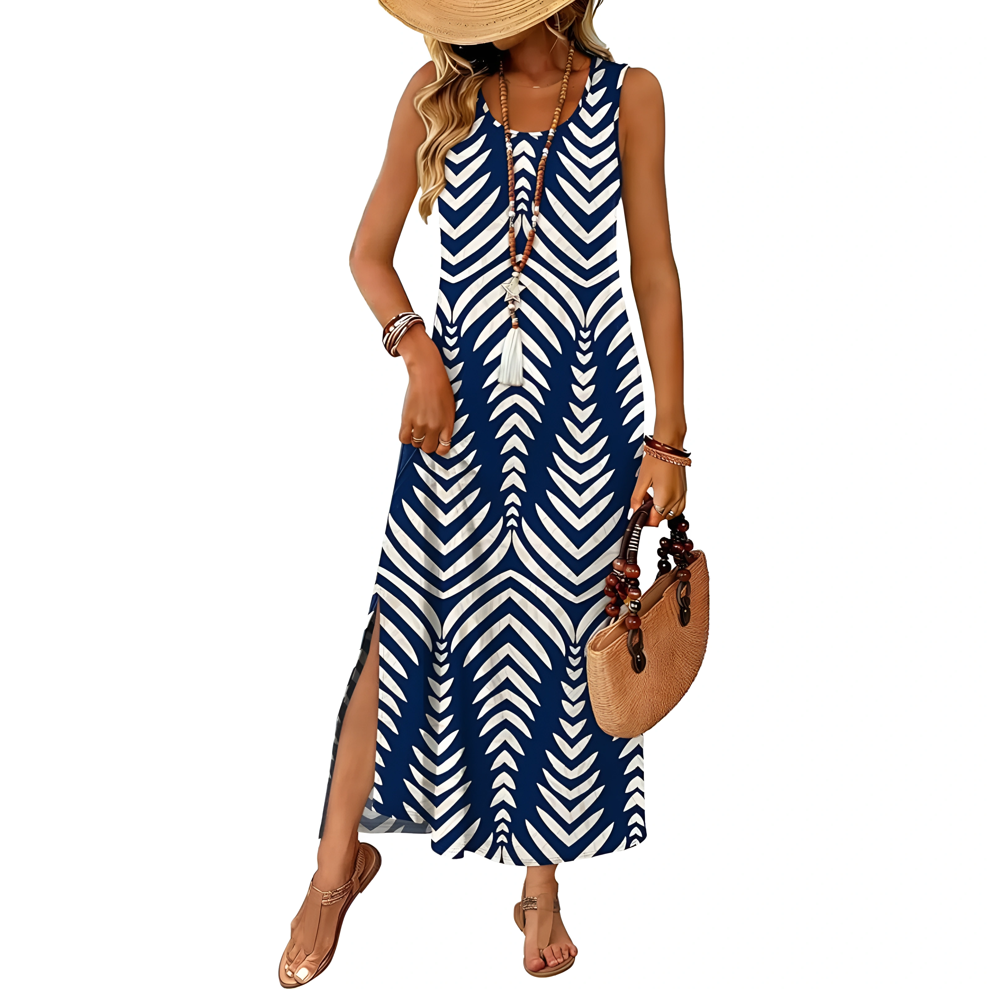 Sleeveless Maxi Beach Dress With Pockets For Women