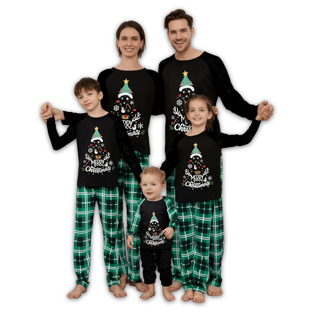 Plaid Merry Christmas Tree Printed Family Matching Pajama Set