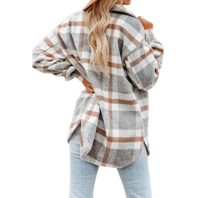 Women’s Plaid Flannel Shacket – Cozy Long Sleeve Button Down Shirt Jacket with Pockets for Fall 