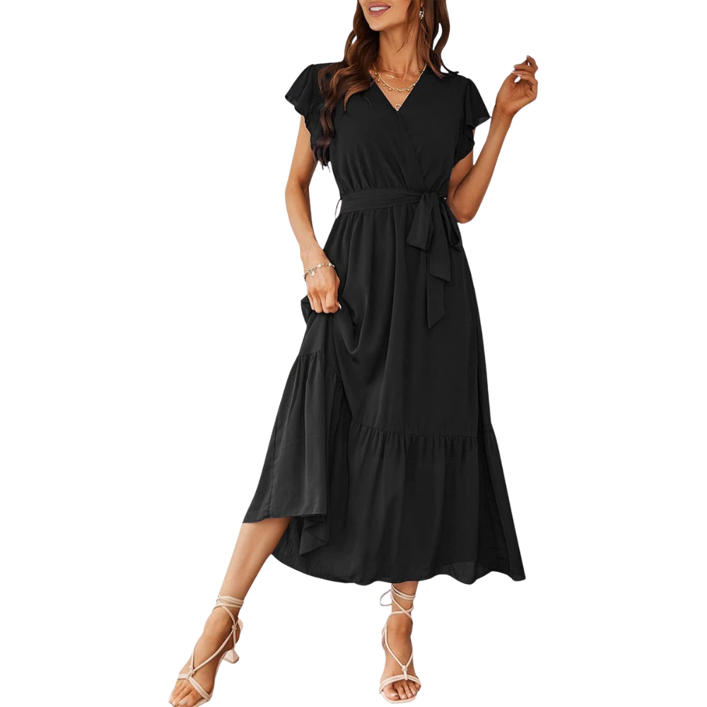 Floral And Boho Wrap Ruffle Maxi Dress V For Women