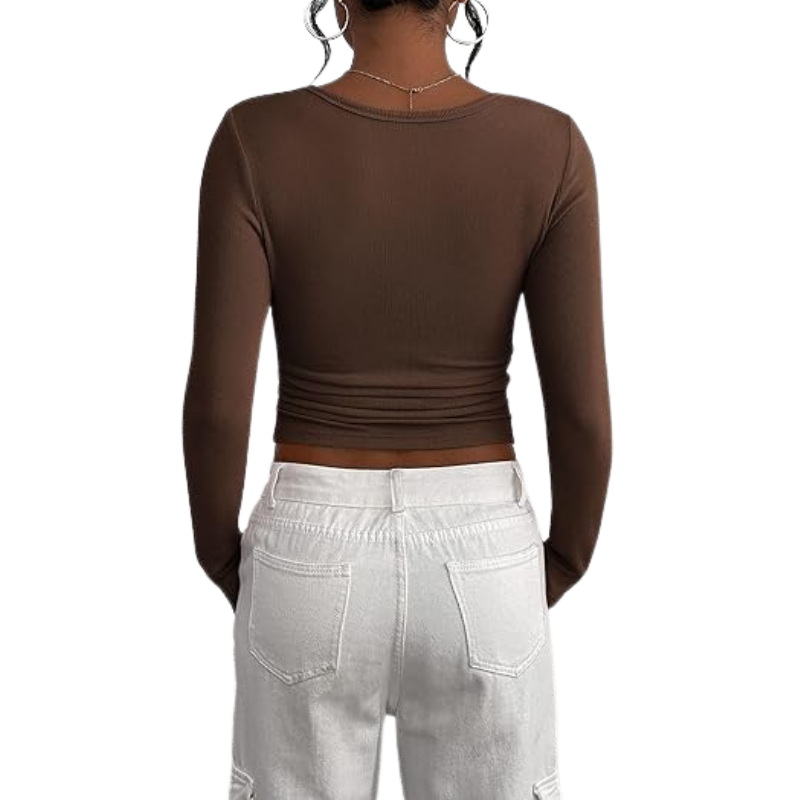 Women’s Long Sleeve Button Ribbed Knit Top | Slim Fit Basic Casual Blouse.