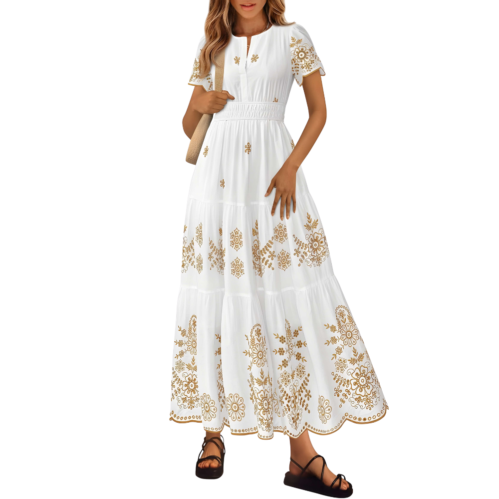 Summer And Floral Boho V Neck Short Sleeve For Women