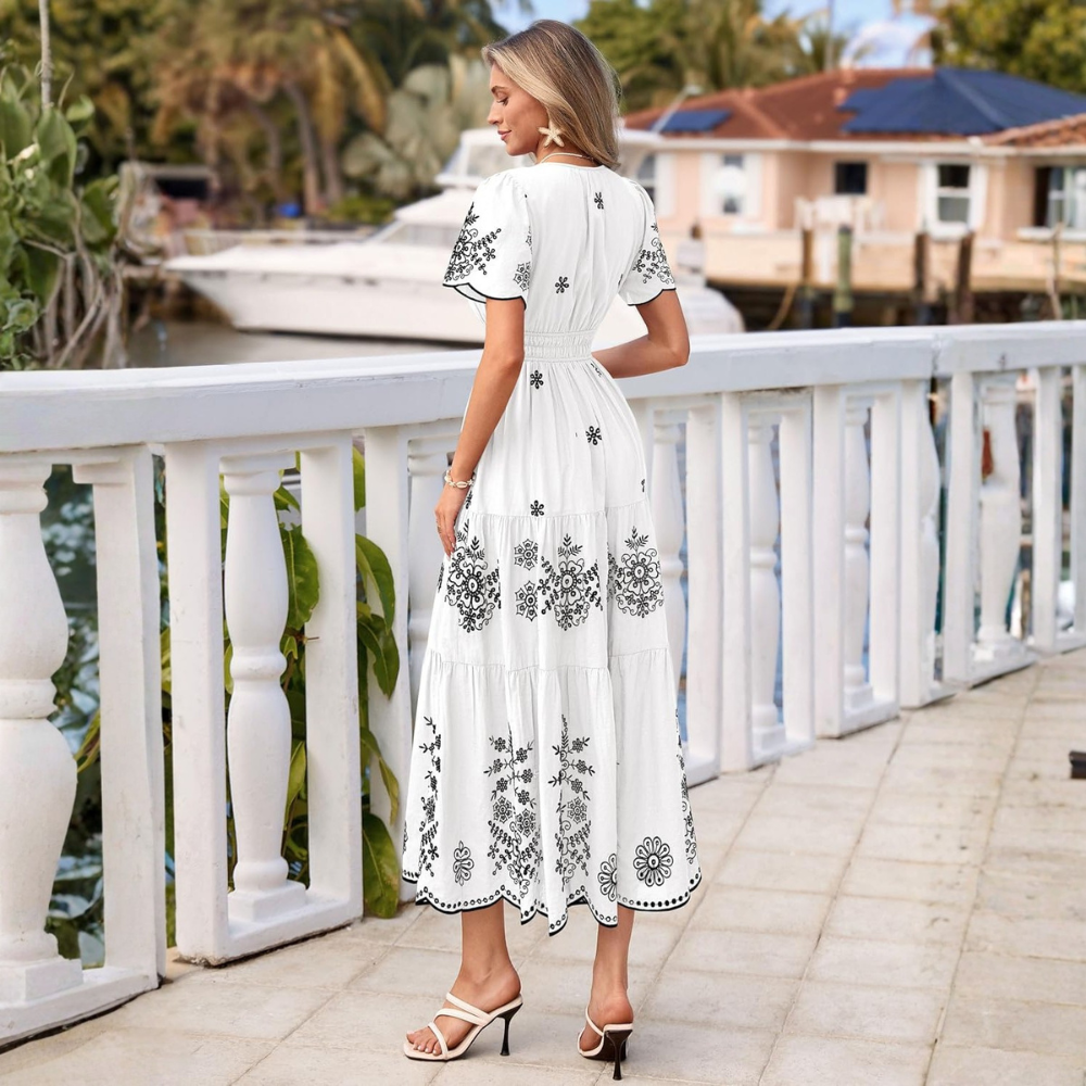 Summer And Floral Boho V Neck Short Sleeve For Women