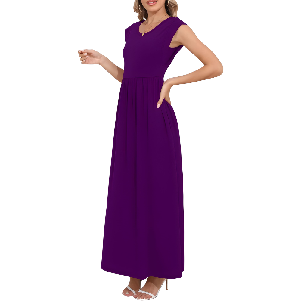 Casual Short Sleeve Summer Maxi Dress With Pockets For Women