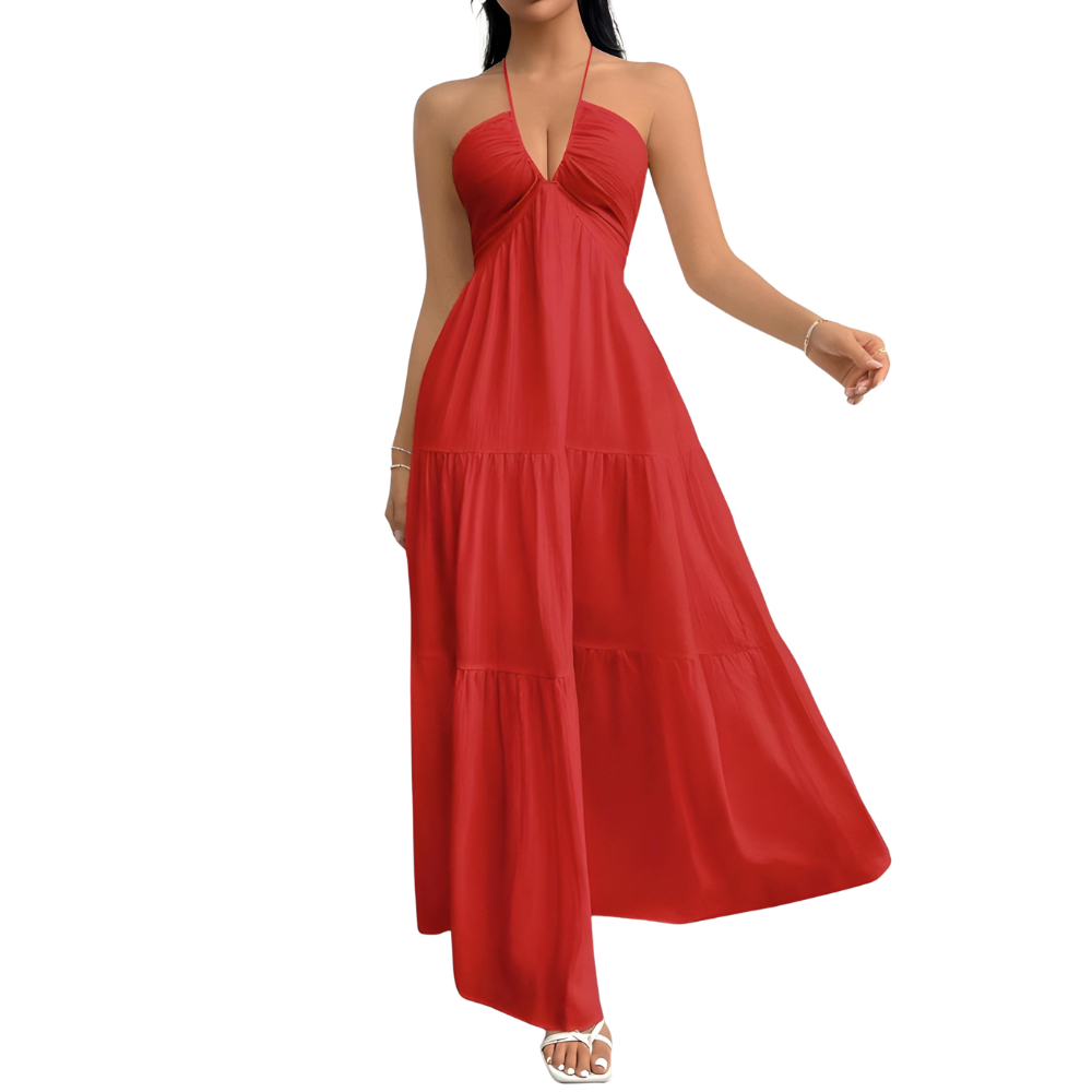 Summer And Beach Halter V Neck Casual Maxi For Women