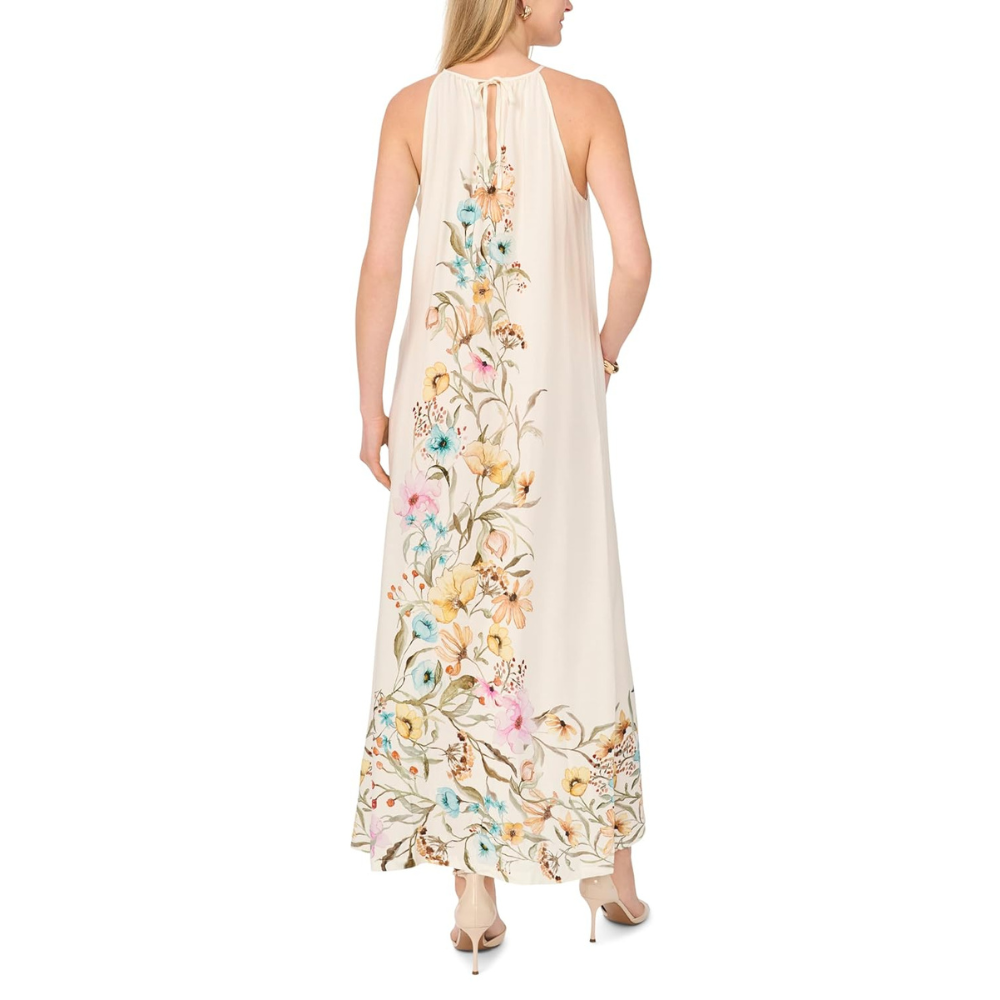 High Flowy Maxi Dress With Trim For Women