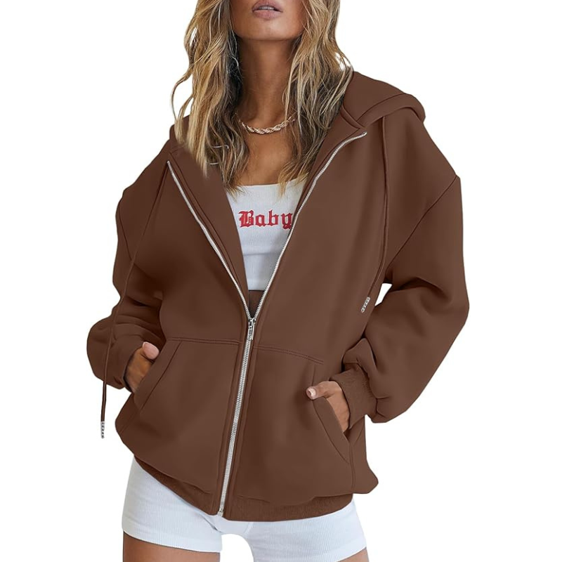 Womens Drawstring Zip Up Cute Hoodies Fall Jacket Oversized 