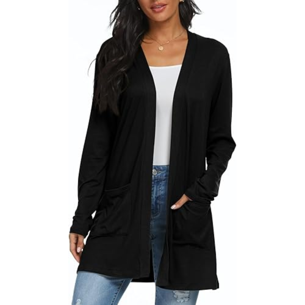 Womens Casual Lightweight with Pocketes Long Sleeve Open Front Cardigan