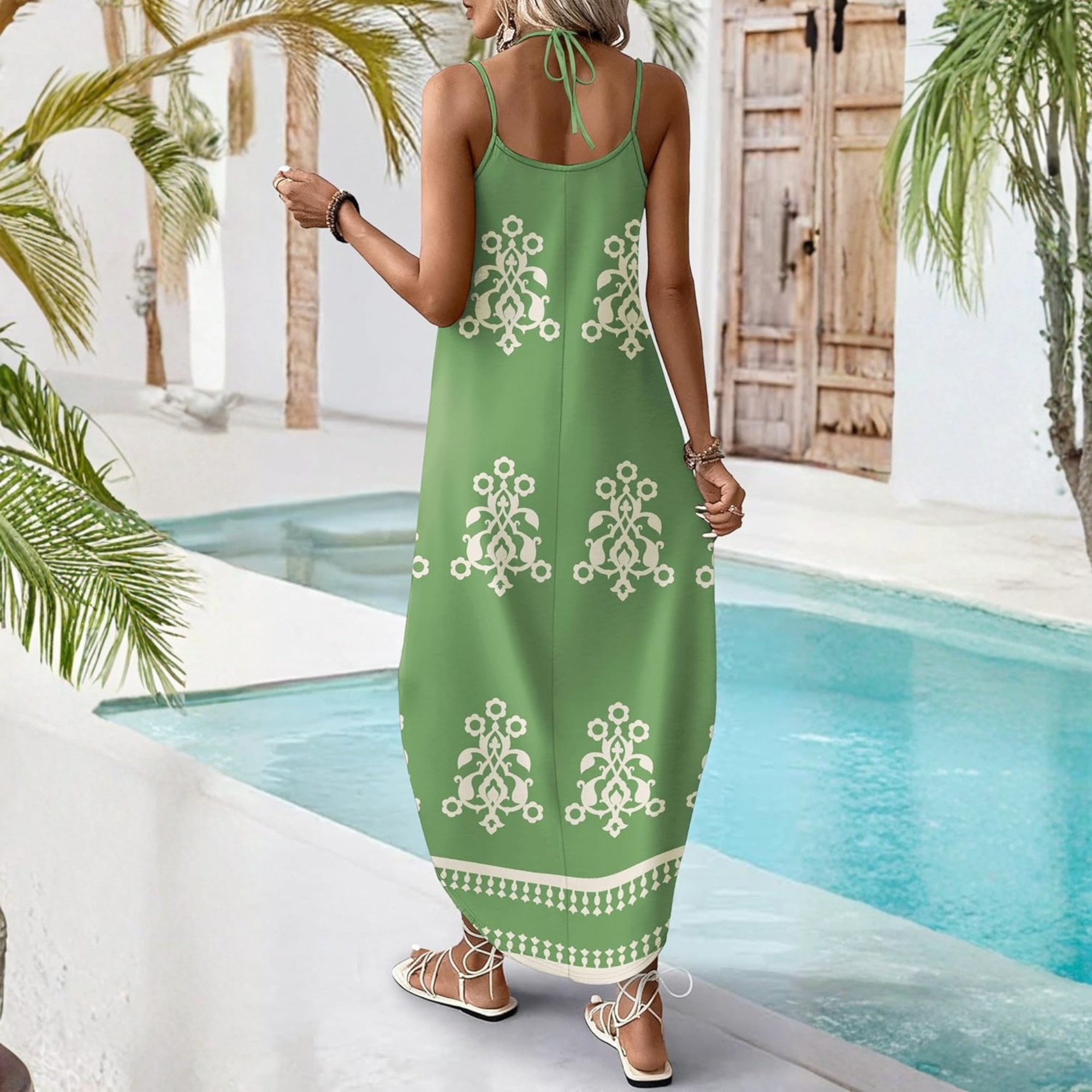 Boho Halter Maxi Sundress for Beach Vacation Travel