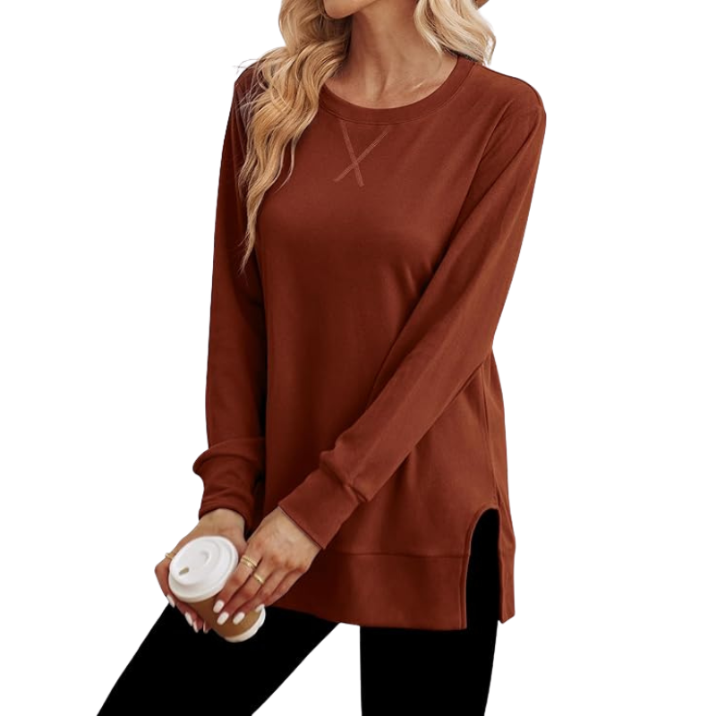 Side Split Long Sleeve Sweatshirt For Women