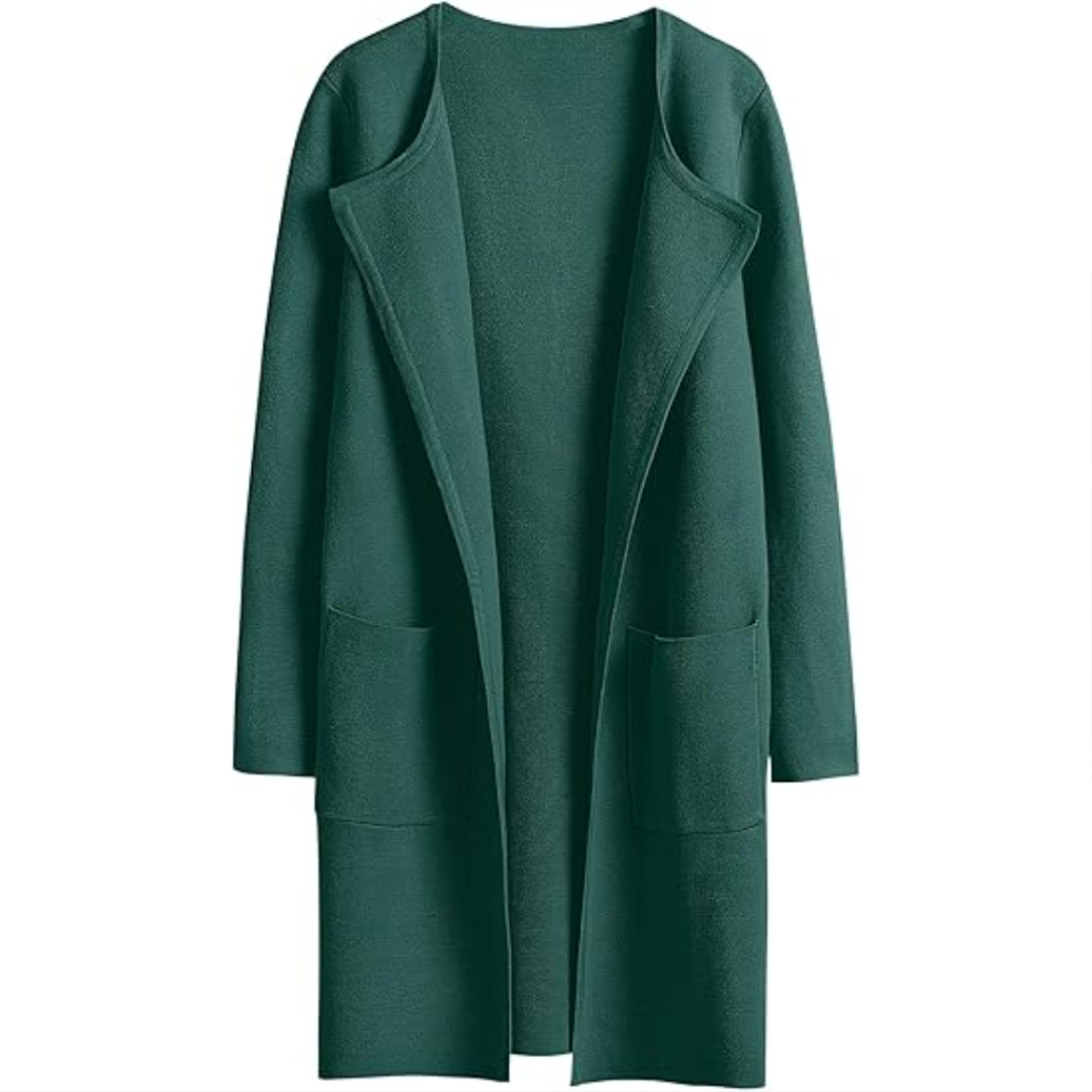 Open Front Knit Long Cardigan Coat With Pockets For Women
