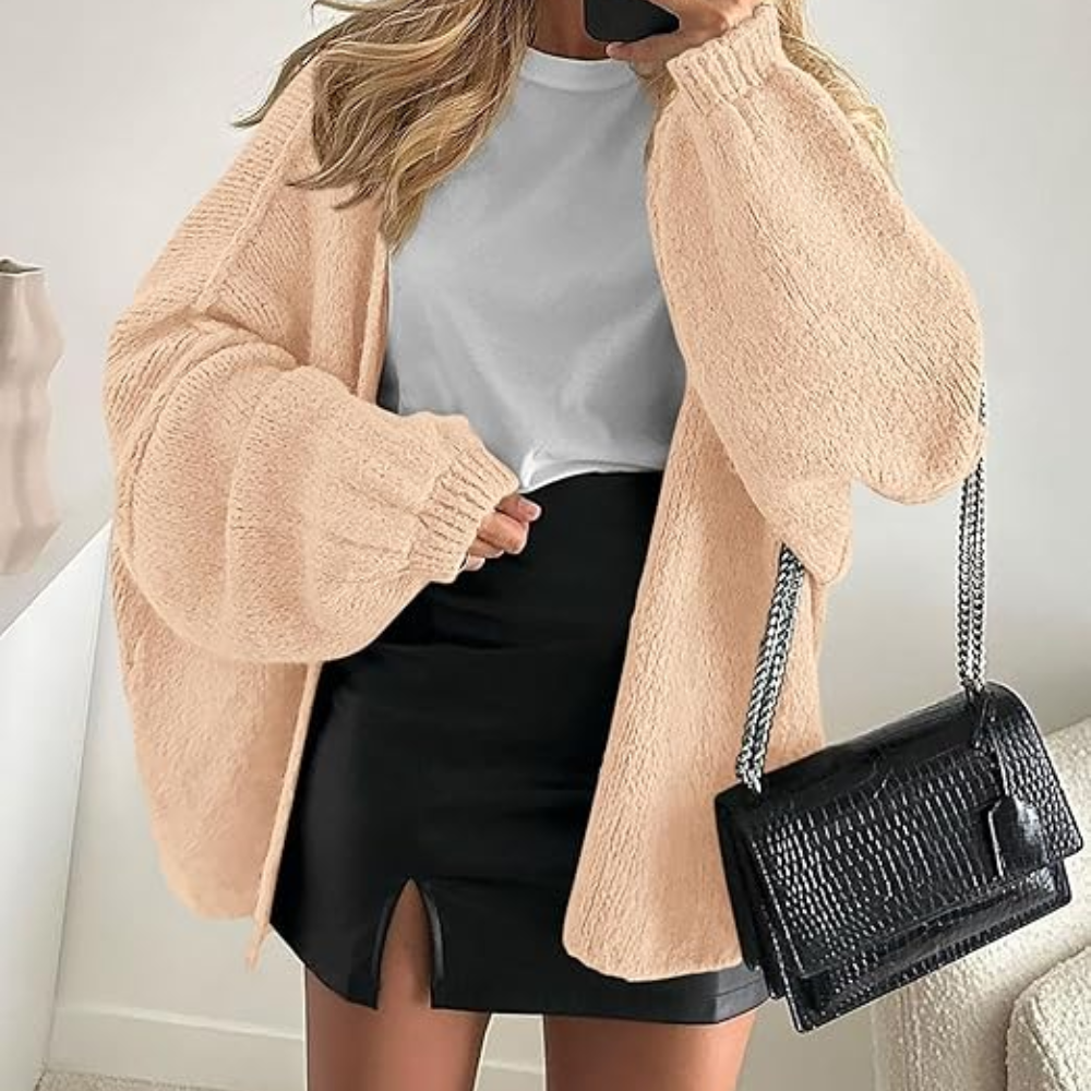 Oversized Open Front Lantern Sleeve Cardigan
