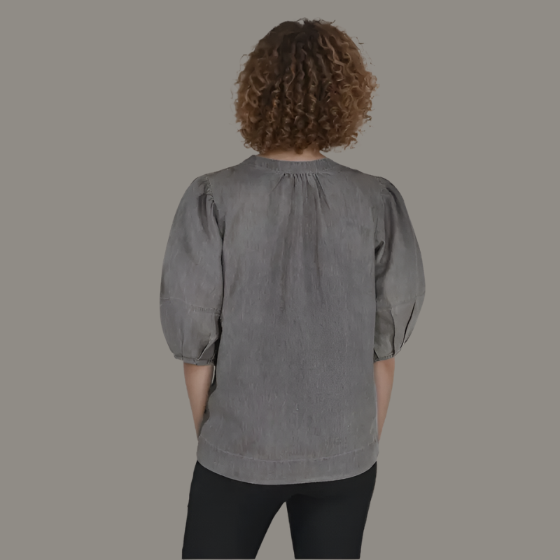 Pleated Yoke Casual Denim Shirt With Half Sleeves For Women