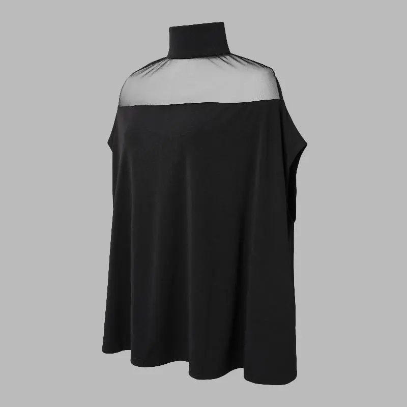 Batwing Sleeve Sheer Panel Loose Fit Blouse For Women