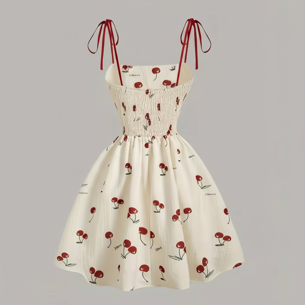 Cherry Printed A Line Summer Casual Dress For Women