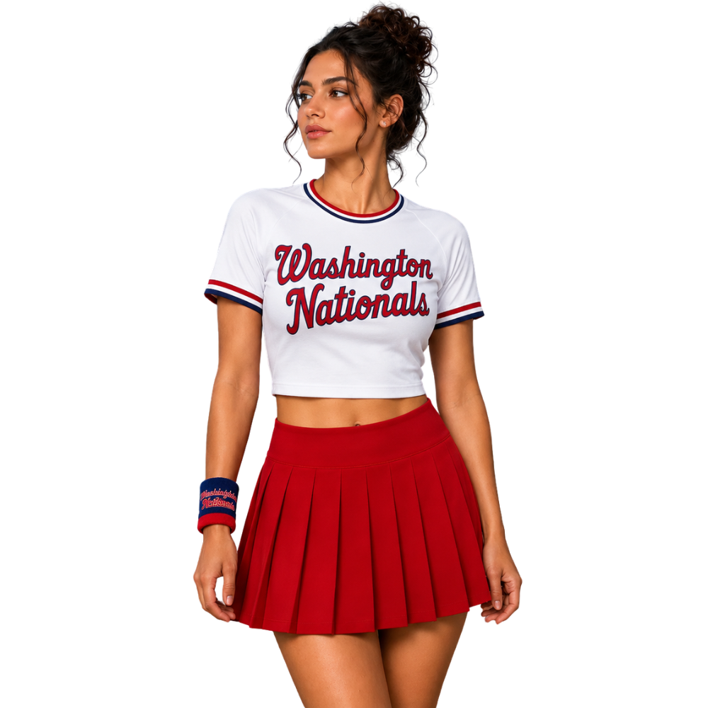 Washington Nationals Baseball Team Printed Two Piece Top And Skirt Set For Women