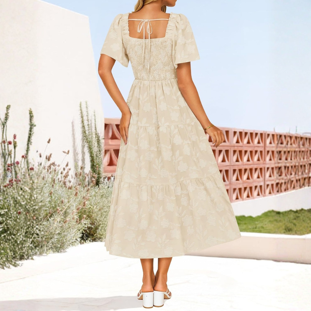 Boho Floral Flowy Midi Vacation Dress For Women