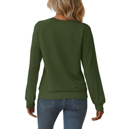 Casual Long Sleeve V Neck Loose Fit Pullover Sweatshirts
