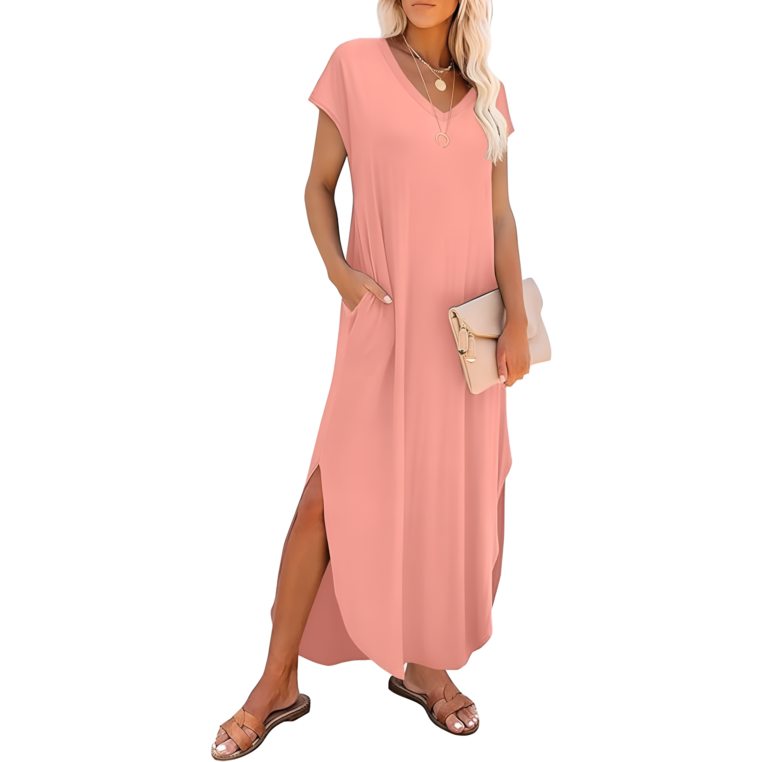 Summer And Casual V Neck Cap Sleeve Maxi For Women