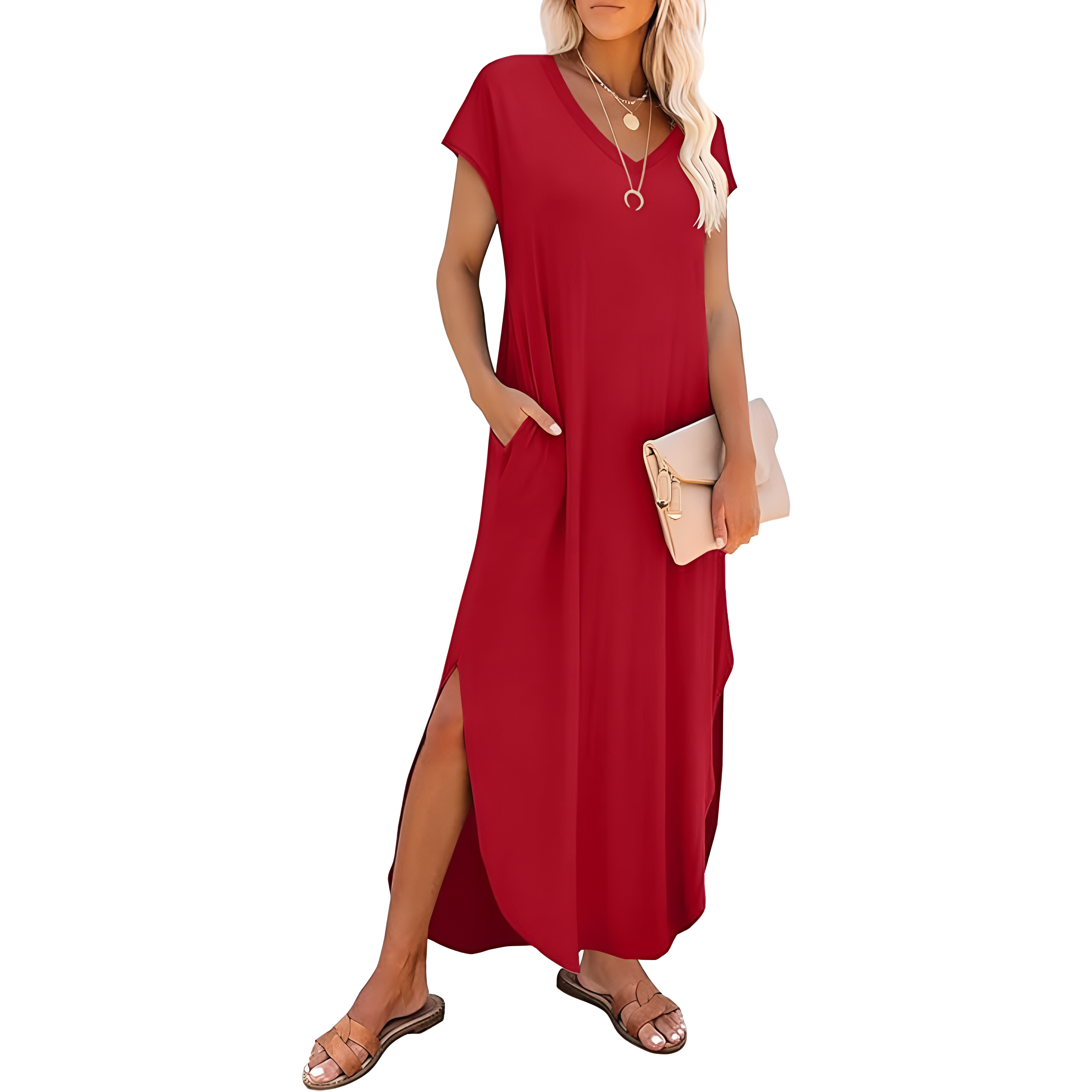 Summer And Casual V Neck Cap Sleeve Maxi For Women