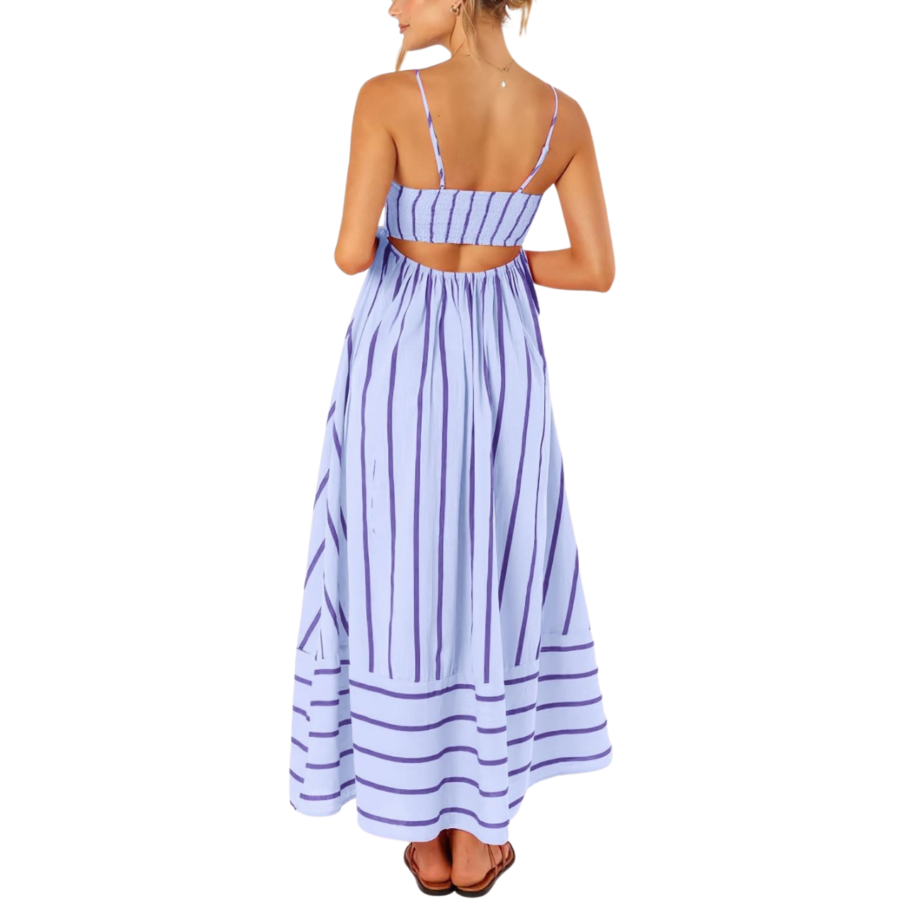 Striped Smocked Spaghetti Strap Maxi Dress For Women