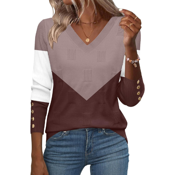 V Neck Sweaters Shirts Long Sleeve Lightweight Ribbed Knit Pullover Sweater Blouse Tops with Buttons Oufits